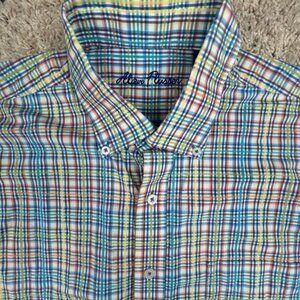 Alan Flusser Button Up Shirt Long Sleeve Colorful Large Plaid Cotton Adult Men